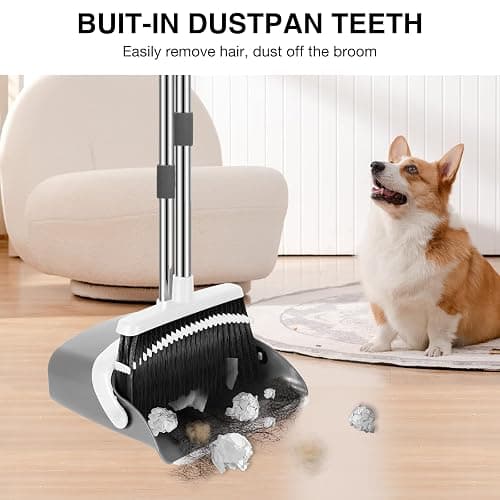 NACENA Broom and Dustpan Set with 52-in Long Adjustable Handle, Grey White | Broom Dustpan Combo with Dustpan Teeth to Automatically Clean Hair Suitable for Home Kitchen Office Hall Floor thumbnail 5