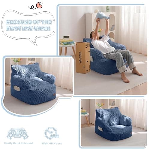 MAXYOYO Kids Bean Bag Chair, Stuffed Bean Bag Sofa, Dusty Blue, Standard | Bean Bag Chair for Boys and Girls, Lazy Sofa with Pocket Floor Chair for Gaming, Reading thumbnail 4
