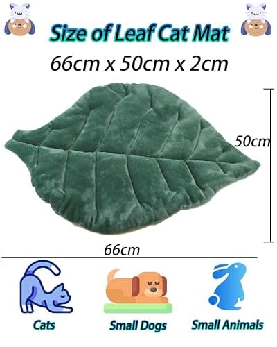 Rzxlszy Cat Mat Self Warming Cat Bed 26"x20" Leaf Shaped Cotton Soft Warm Pet Pad Blanket for Indoor Bed Couch Sofa Floors Cat and Dog Warm Mattress (Green) thumbnail 2