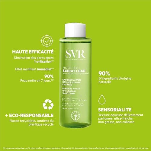SVR - Sebiaclear Micro-Peel - Gamme Sebiaclear – Eau rénovatrice exfoliante et anti-imperfections – Pour peaux sensibles à tendance acnéique – Niacinamide 4%, PHA, Zinc – 150 ml thumbnail 5