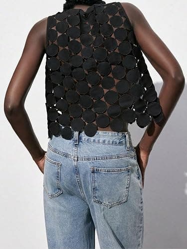 SHENHE Women's Sheer Tank Tops See Through Polka Dots Asymmetrical Top Summer Sleeveless Vest Shirts thumbnail 2