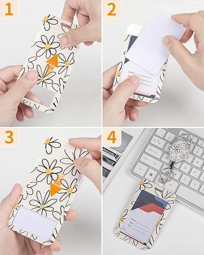 Uniclife Floral Sliding Badge Holder White Flower Plastic Case with Retractable Badge Reel Carabiner Clip & Detachable Lanyard Strap Fashionable Vertical Card Protector for Women Nurse Teacher Student thumbnail 4