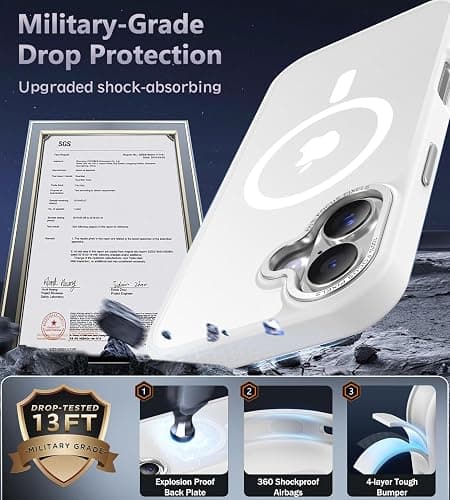 Newfuture Magnetic for iPhone 17 Case [Compatible with Magsafe] [Military Grade Drop Protection] Translucent Matte Anti-Scratch Shockproof Protective Phone Cover 6.3 Inch, Frosted White thumbnail 5