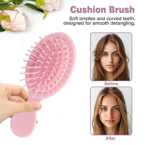 2PCS Mini Detangling Hair Brush for Wet and Dry Hair, Travel-Sized Pink Hairbrush for Men, Women – Compact & Lightweight thumbnail 5