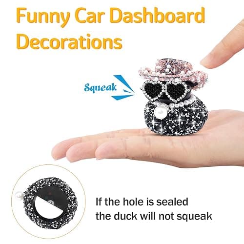 wonuu Diamond Rubber Duck Car Ornaments Duck Car Dashboard Decorations for Cool car Accessories with, Black&Green thumbnail 5