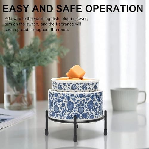 NAFANG Blue & White Porcelain Pattern Wax Melt Warmer,Ceramic 3-in-1 Electric Candle Wax Warmer for Scented Wax Melter Oil Burner for Home Office Bedroom Gift & Decor (with KD Iron Shelf) thumbnail 7