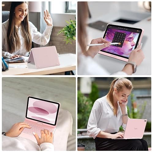 typecase Touch iPad 11th 10th Generation Case with Keyboard (11" 2025, A16 & 10.9" 2022) – 360° Rotatable, 11-Color Backlit, Multi-Touch Trackpad, Pencil Holder, Thin & Light – Light Pink thumbnail 6