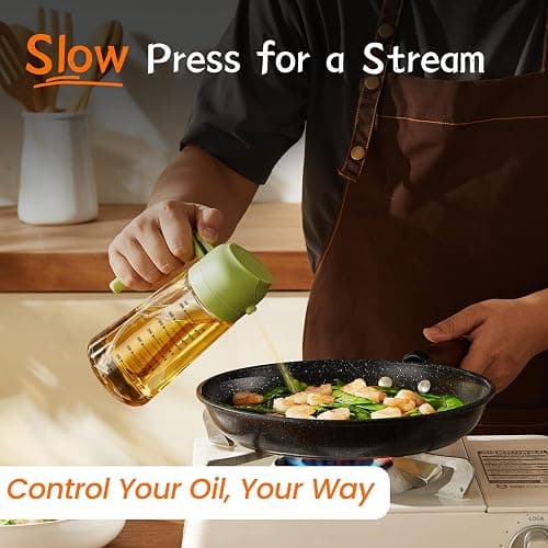 TrendPlain 16oz/470ml Glass Olive Oil Sprayer for Cooking – 2 in 1 Olive Oil Dispenser Bottle for Kitchen Gadgets and Air Fryer Accessories, Salad, BBQ - Green thumbnail 5