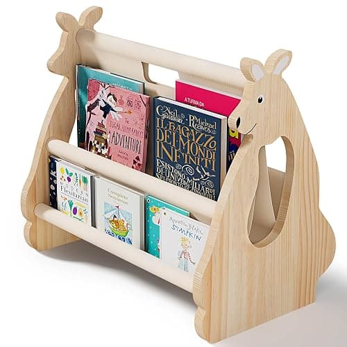 Lullulii Double Sided Kids Bookshelf – 2 Tier Portable Toddler Bookshelf, Book Shelf for Kids Rooms & Playroom, Cute Kangaroo Design Wooden Montessori Baby Bookshelf,Toddler Book Display Shelves thumbnail 3