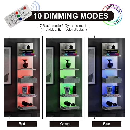 VIWODS 5-Tier Wall Shelf Unit with RGB Light, Floating Lack Shelf for Wall Storage, Wall Mounted Vertical Display Shelf for Bedroom Living Room Vanity, White - White thumbnail 4