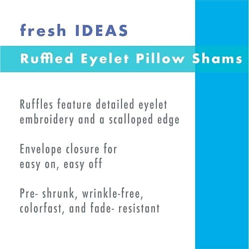 FRESH IDEAS Ruffled Bed Pillow Shams with Embroidered Eyelet Detail, Standard, Ivory, 2-Pack thumbnail 3