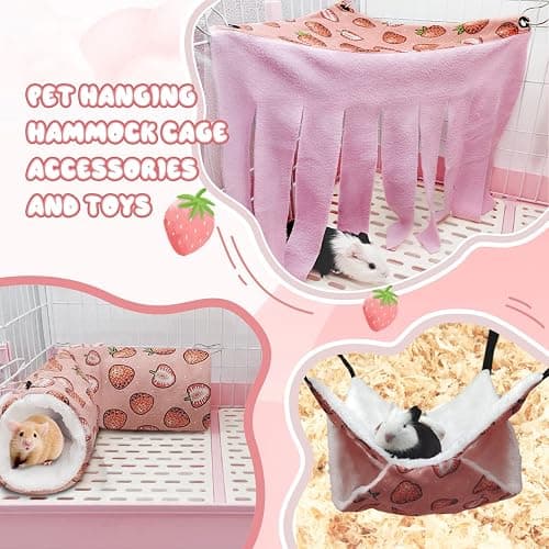 LYART Guinea Pig Rat Ferret Hammock and Warm Bed Small Pet Hideout Tunnel Cave Hanging Bunkbed Hammock Cage Toy for Hamster Sugar Glider Squirrel (3.Hammock & Tunnel) thumbnail 6