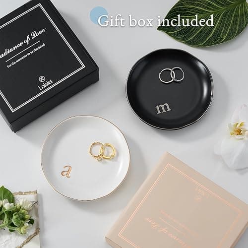 Lolalet Handmade Ceramic Ring Dish Jewelry Tray Plate with Initial, Small Monogram Gift for Her Women Girls Mother, Hostess, Engagement, Bridal Shower, Maid of Honor, Bridesmaid, Birthday, Christmas thumbnail 4