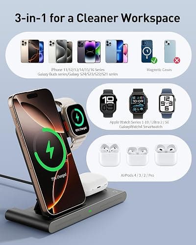 RYND 2025 Travel Portable Wireless Fast Charger for Apple & Android Charging Station,3 in 1 Charging for iPhone17 16 15 14 13 12,Apple Watch Series & Air pods 4 3 2 Pro,Samsung Galaxy thumbnail 2
