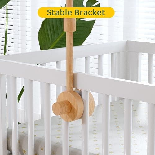 FEISIKE Woodland Animals Theme Bassinet Baby Nursery Mobiles with Modes Digital Music Box 3In1 Set-34 Inch Wooden Mobile Arm for Crib Mobile Hanger for Crib Baby Nursery Decor thumbnail 4