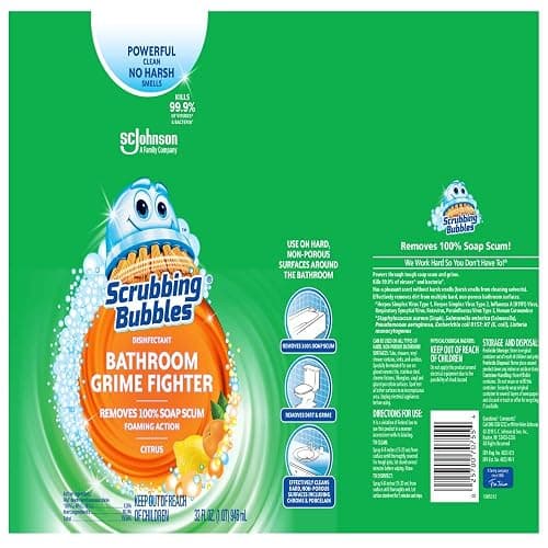 Scrubbing Bubbles Bathroom and Shower Cleaner Disinfectant Spray, Foaming Action Bathroom Grime Fighter, Citrus Scent, 32oz thumbnail 3