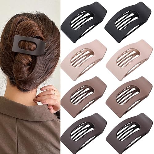 8 Pack Neutral Flat Hair Clips for Women – Large Matte No-Slip Rectangle Claw Clips Thick & Thin Hair in Brown, Black, and Blonde, Strong Hold Square Hair Accessories for Work or Daily Wear - Image 1