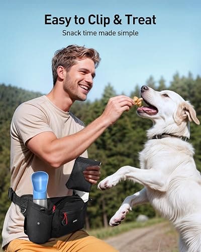AGPTEK Dog Walking Fanny Pack, Large Capacity Dog Training Treat Pouch, Waist Bag with Removable Snack Pouch, Water Holder, Poop Bag Dispenser, Waterproof Zipper, Adjustable Strap, Black thumbnail 3