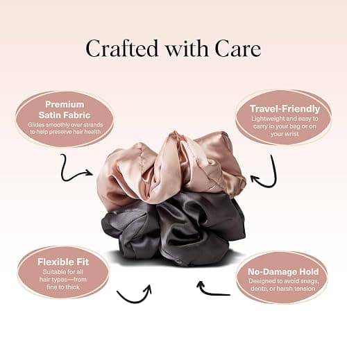 Kitsch Satin Hair Scrunchies for Women, Softer Than Silk Scrunchies for Hair - No Damage Satin Hair Ties, Ponytail Holders | Ideal Gifts for Women, 2pc (Blush/Charcoal) thumbnail 5