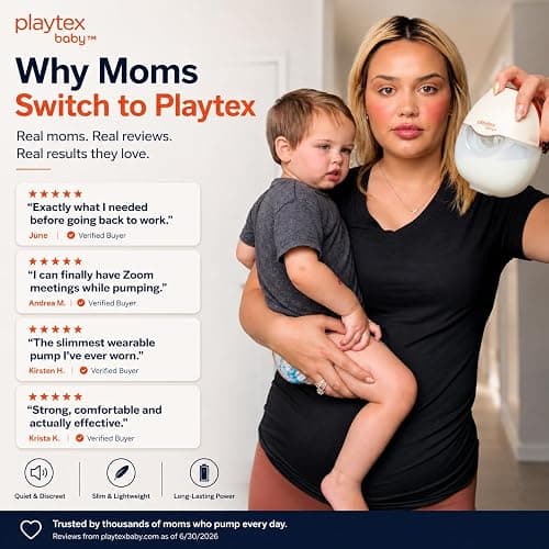 Playtex Baby Electric Breast Pump (H15 Wearable Model), Hands-Free in-Bra Pump with Portable Travel Case, Quiet Wearable Design, 3 Modes, 12 Levels, 180ml Capacity thumbnail 6