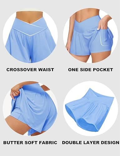 FireSwan Crossover Athletic Shorts for Women 2 in 1 Flowy Running Shorts with Pockets Spandex Butterfly Workout Tennis Skorts thumbnail 4