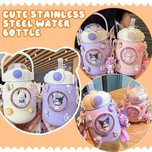 Woskailly Cute Stainless Steel Water Bottle with Portable Stylish Perfect Sport Set, Vacuum Insulated Bottles 24.6oz (Blue) thumbnail 5