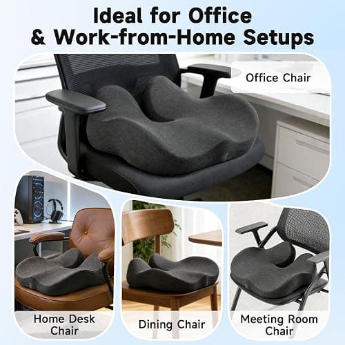 Tuozaiira Seat Cushion for Office Chairs – Large U-Shaped Memory Foam Desk Chair Cushions for Long Sitting Comfort, Ergonomic Thick Support Pad for Work from Home & Daily Office Use thumbnail 6