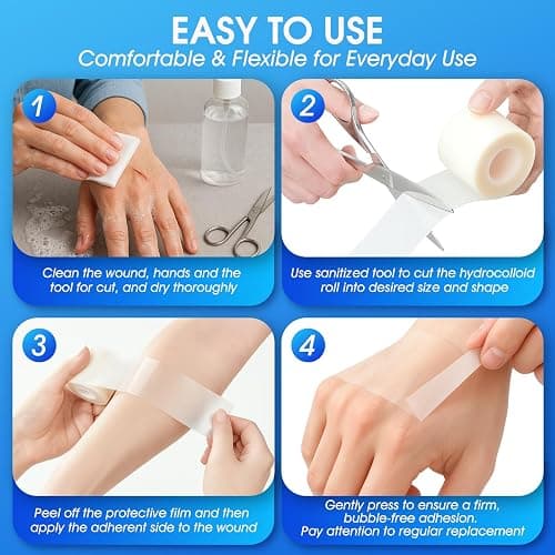 Medical Grade Hydrocolloid Roll for Wound Care, 2in*6.5ft Adhesive Hydrocolloid Bandages, Waterproof Pimple Patch Roll, Ultra Absorbent Large Hydrocolloid Patch for Acne, Blisters,Burns,and Minor Cuts thumbnail 7