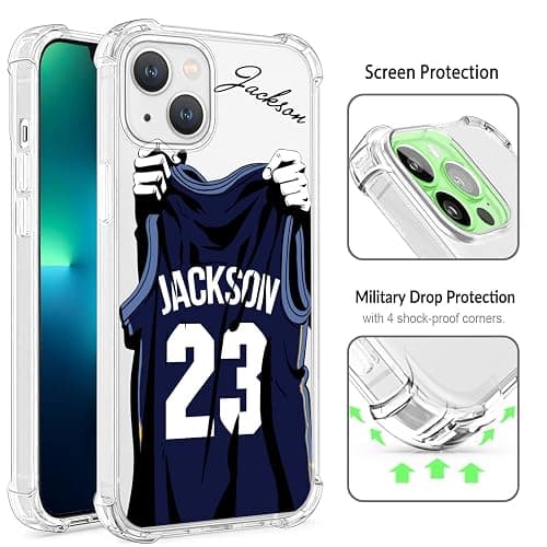 VNGDA Custom Name & Number - Memphis Basketball Jersey - Clear Case for iPhone 16 15 Pro Max 14 13 12 11 Xs Max Xr SE3 8 7 6 Plus 11 Pro Mini,with 4 Shockproof Corners Customized Transparent Case thumbnail 3