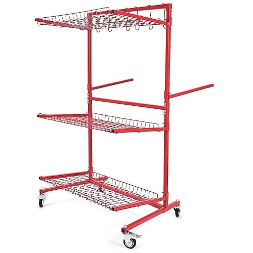 KUAFU Mobile Car Storage Rack Auto Body Parts Management Storage Cart Standing Shelf Red