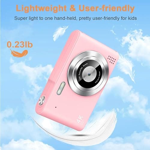 Digital Camera, Camera for Kids, UHD 4K 48MP Point and Shoot Digital Cameras with 64GB SD Card and 16X Digital Zoom Anti Shake, Compact Portable Small Gift for Boys Girls Students, Pink thumbnail 7