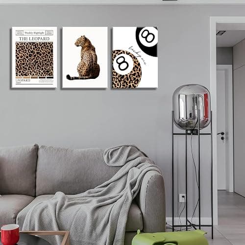 Set of 3 Trendy Leopard Canvas Wall Art Funky Lucky 8 Ball Posters Prints Preppy Room Aesthetic Cheetah Wall Decor Pictures for Girly Bedroom Apartment Dorm 16x24in thumbnail 6
