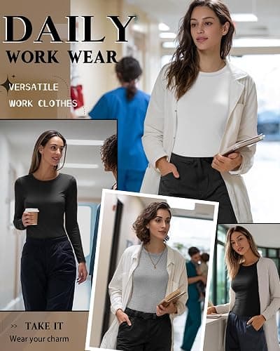 Neer 3 Pack Womens Underscrub Shirts Long Sleeve Crewneck Tops Fitted Layering Clothes Comfort Knit Tops for Nurse thumbnail 3