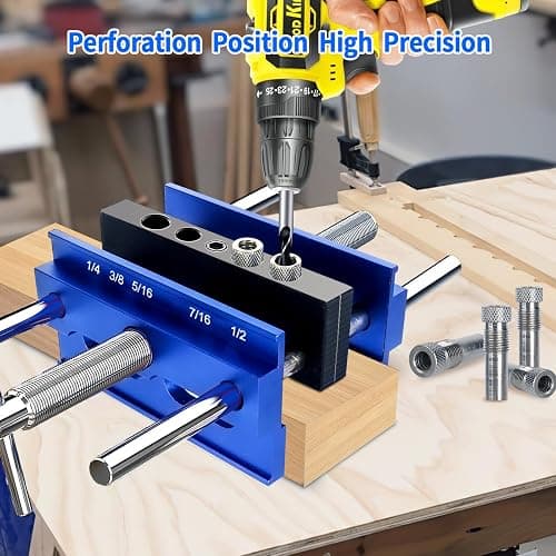 Self Centering Dowel Jig Kit, Drill Jig for Straight Holes Biscuit Joiner Set, Adjustable Drilling Guide Wood Working Tools with 3 Drill and 6 Drill Guide Bushings, Wood Doweling Jig for Woodworking thumbnail 3