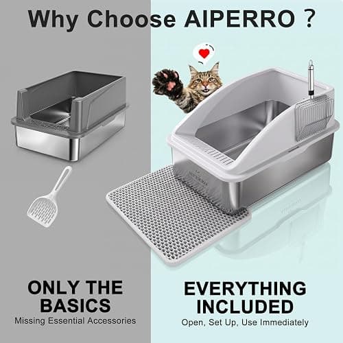 Stainless Steel Litter Box | XL Enclosed Cat Litter Boxes with Lid for Big Cats | High Sided, Anti-Urine Leakage | Non-Stick Bottom & Includes Litter Mat & Metal Scoop thumbnail 3