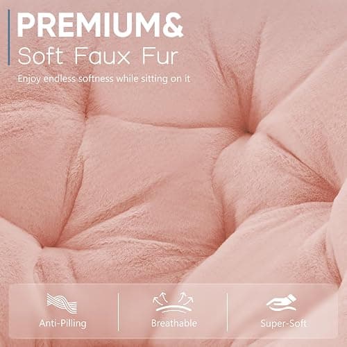 DUMOS Faux Fur Saucer Chair, Living Room Folding Lounge Chair | XL Circle Moon Mushroom Style, Gaming Dorm Small Spaces, Foldable Oversized Accent Seat, Reading thumbnail 5