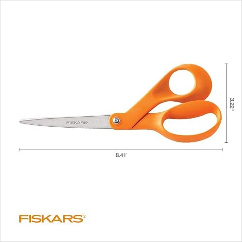 Fiskars 8" Original Orange-Handled Stainless Steel Scissors, Ergonomic and Keeps Material Flat, Sharp All-Purpose Paper and Fabric Scissors for Office, Arts, and Crafts thumbnail 2