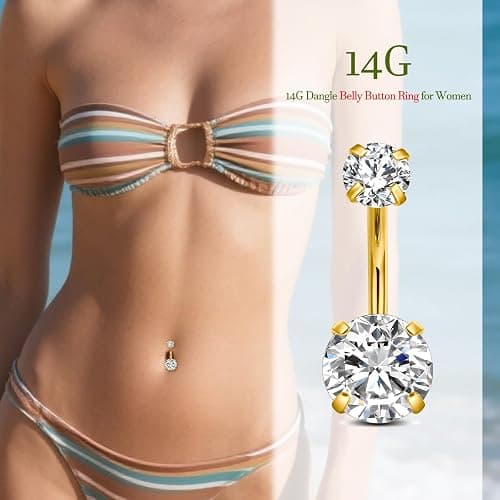 D.Bella 14G Stainless Steel Belly Button Rings 10mm 3/8" Barbell Belly Navel Rings Piercing for Women thumbnail 4
