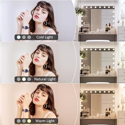 JF HOME BLISS Hollywood Vanity Mirror with Lights Large Lighted Makeup Mirror with Dimmable LED Bulbs Touch Screen Control USB Charging Ports Tabletop or Wall Mounted Makeup Mirror (15LED) thumbnail 6