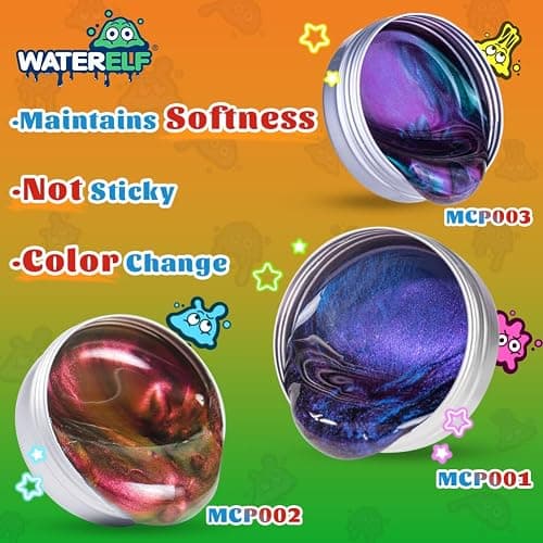 WATERELF Play Fidget Galaxy Putty Slime for Kids, Artistic Therapy Putty for Boys Girls Adults, Therapy Sensory Toys Stress Relief Non-Sticky, Thanksgiving Day Gifts - 3.11 Inch 3.2 Oz - Golden/Red thumbnail 7