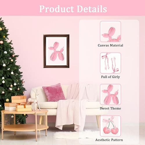 Onperpoe 4 Pink Posters Set Canvas Wall Art Preppy Room Decor Aesthetic Bow Cherry Balloon Puppy Poker Poster Wall Art Aesthetic Posters Coquette Room Decor (Pink Cherry) thumbnail 4