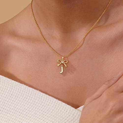 JIAOGE Christmas Gifts for Women Teen Girls Kids - Gold/Silver Bow Necklace Dainty Initial Necklaces for Women Girls Gold Necklace for Women Birthday Gifts for Womens Teen Girl Gifts for Girls Jewelry thumbnail 4