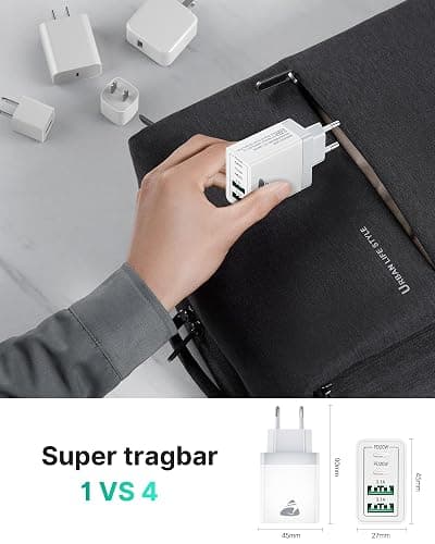 Aioneus USB C Ladegerät, 4 Ports Mehrfach Ladegerät mit USB-C und USB-A, 40W Schnellladegerät PD 3.0 Power Adapter USBNetzteil für iPhone 16 15 14 Pro Max 13 12 11 SE 2020 XS XR 8 7, Samsung, Handys thumbnail 7