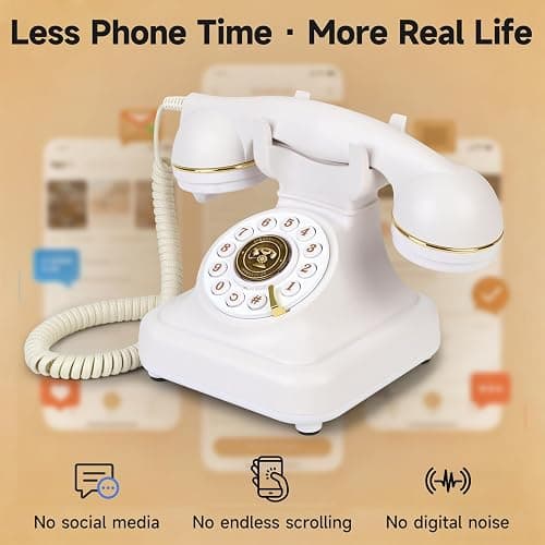 Bluetooth Retro Landline Phone for Cell Phone, Rotary Home Phones, White | Vintage Old Fashioned Telephone with Speakerphone & Volume Control, Wireless Rechargeable Telephone for Bedroom, Home Office thumbnail 4