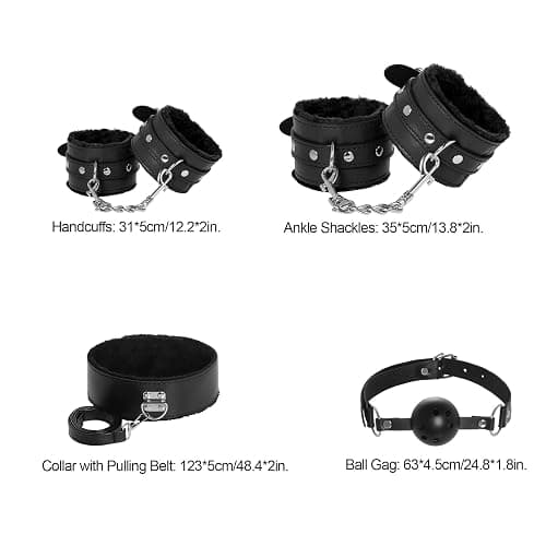 Rbenxia 12 PCS Sex Bondage BDSM Restraints Kits Fetish Handcuffs Ankle Cuff Collar Blindfold Whip Rope Nipple Clamps Ball Gag Mask Tail with Anal Adult Games Foreplay Sexy Toys for Couples (Black） thumbnail 3