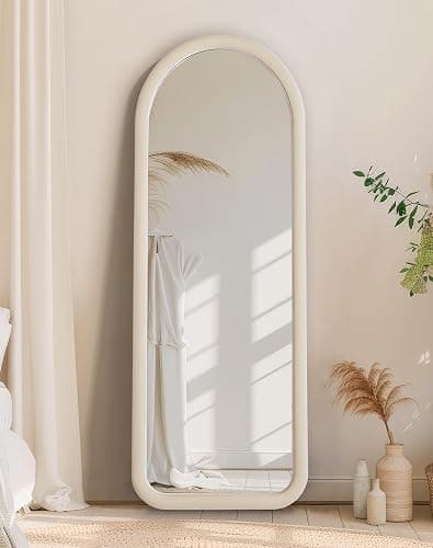 Delma Arched Full Length Mirror, Free Standing Floor Flannel Frame Mirror for Leaning or Hanging, Soft Touch Bedroom & Living Room Decor, Cream White thumbnail 3