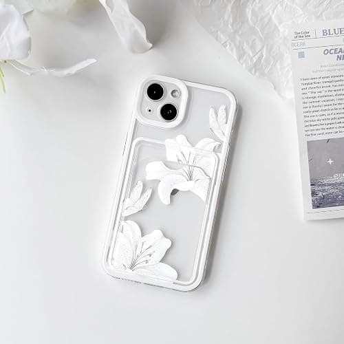 NITITOP Compatible for iPhone 13 Case Cute Lily Flower - White | Clear, Floral, Butterfly, Wallet, With card holder, Color Frame shockproof, For Women Girl, Soft TPU, Shockproof, Waterproof thumbnail 2