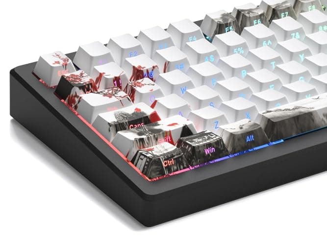 Womier PBT Keycaps Set 130 Keys, Custom White Japanese Keyboard Doubleshot Dye Sub Side Print Shine Through Keycaps 60 65 75 100 Percent, Cherry Profile, Cherry Blossom thumbnail 7