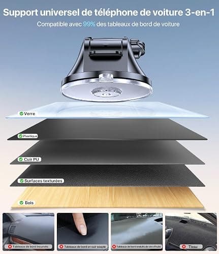 Miracase Support Téléphone Voiture [2025 Ventouse Puissante] Porte Telephone Voiture Tableau de Bord, Rotation 360° Portable Ventouse pour iPhone Compatible avec 4-7.2" Smartphone thumbnail 5