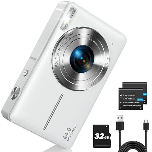 CAMKORY Digital Camera, 44MP Kids Camera with 16X Zoom, FHD 1080P Video, White - Image 1